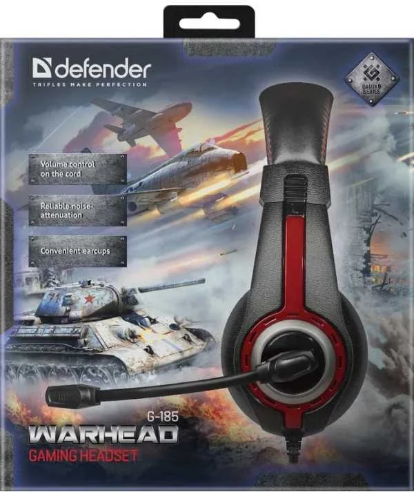 Defender laidinės ausinės su mikrofono kovine galvute g-185 juoda ir raudona 64106