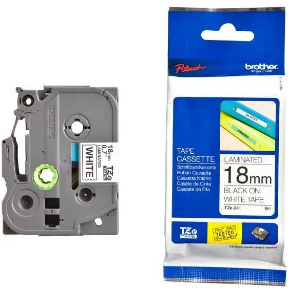 Brother | TZ-241 Laminated Tape | Juodas on Baltas | TZe | 8 m | 1.8 cm