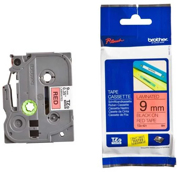 Brother | TZe-421 Laminated Tape | Juodas on Raudona | TZe | 8 m | 9 cm