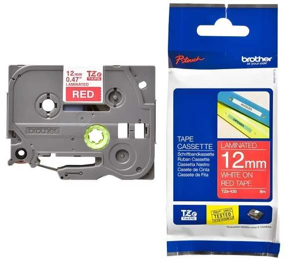 Brother | TZe-435 Laminated Tape | Baltas on Raudona | TZe | 8 m | 1.2 cm
