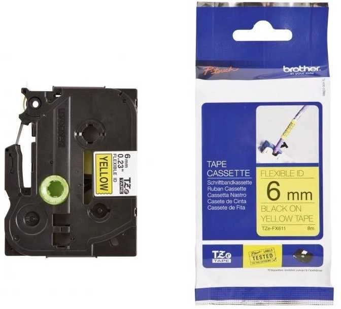 Brother | TZe-FX611 Flexible ID Laminated Tape | Juodas on Geltona | TZe | 8 m | 6 cm