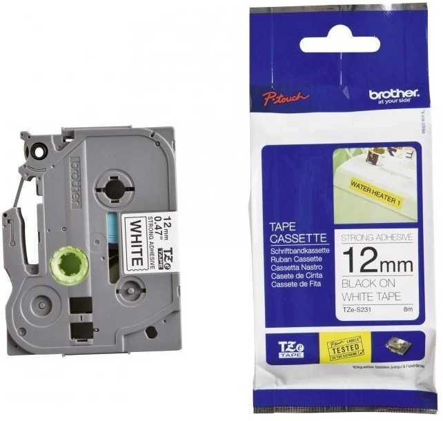 Brother | TZ-S231 Strong Adhesive Laminated Tape | Juodas on Baltas | TZe | 8 m | 1.2 cm