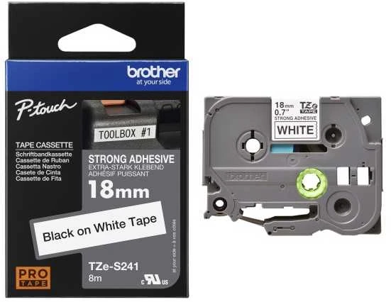 Brother | TZe-S241 Strong Adhesive Laminated Tape | Juodas on Baltas | TZe | 8 m | 1.8 cm