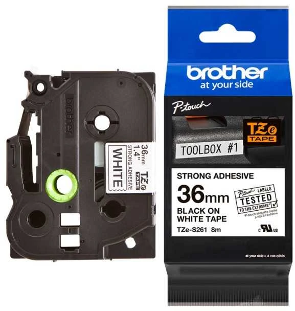 Brother TZe-S261 Strong Adhesive Laminated Tape Juodas on Baltas, TZe, 8 m, 3.6 cm