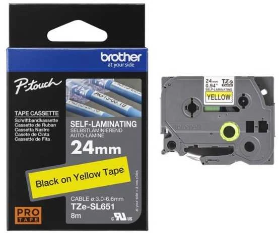 BROTHER TZESL651 24 MM Juodas ANT Geltono SAVILAMINIO LAMINATO