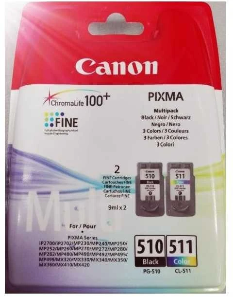 CANON 1LB PG-510 / CL-511 rašalo kasetė juodas ir spalva standartinė talpa juoda: 240 puslapių spalva: 244 puslapiai sudėtinė pakuotė