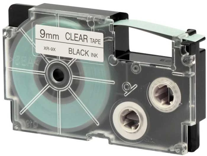 Casio originali etikečių spausdintuvo juosta, Casio, XR-9X1, juoda spausdinimo/permatomos pagrindas, nelaminuotas, 8m, 9mm