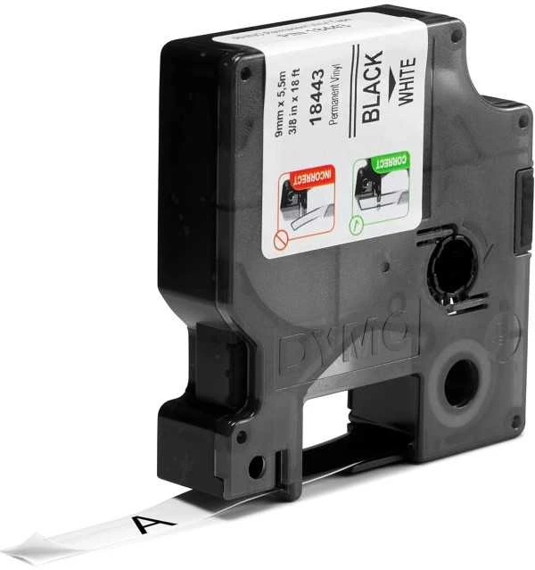 Dymo Vinilinė juostelė RHINO 9MMx5.5M, JUODA/BALTA