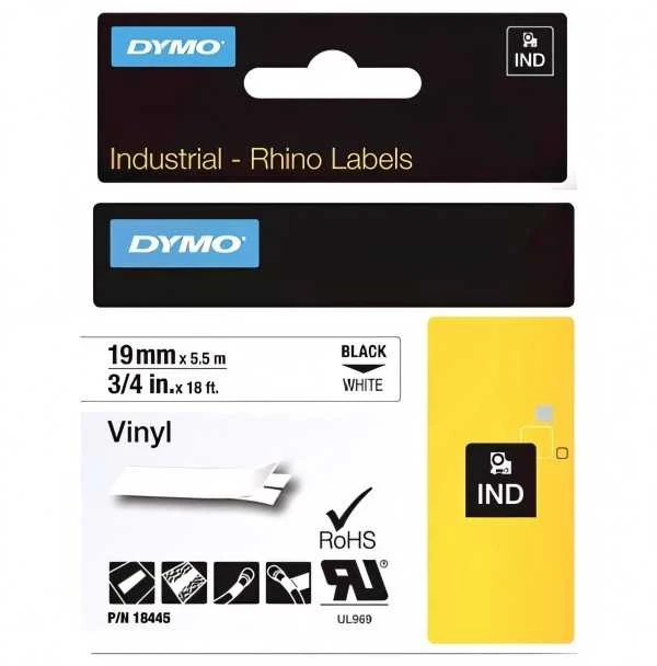 Juostelė DYMO Rhino 19mm x 5.5m, vinilinė, juoda ant balto / S0718620 18445