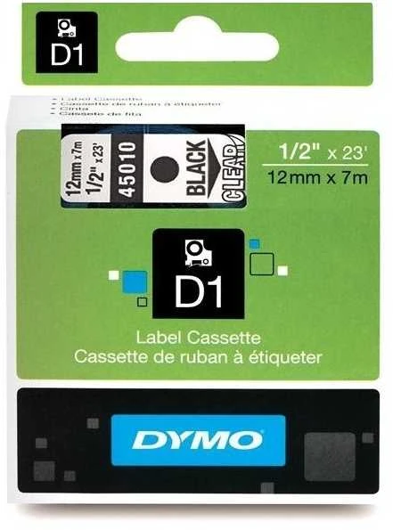 Juostelė DYMO D1 12mm x 7m, vinilinė, juoda ant permatomo / S0720500 45010