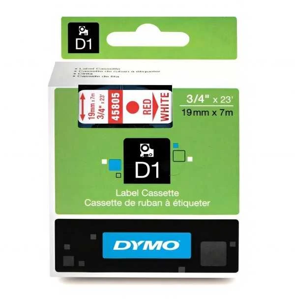 DYMO D1 ženklinimo juosta standartinė 19mm, raudona ant balto, 7 m voleliu (45805) DYMO / S0720850