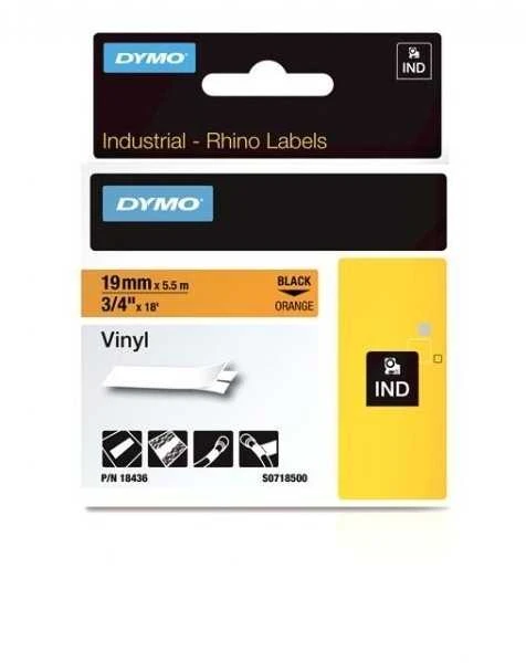 DYMO Rhino Vinilinė Juostelė 19mm x 5.5m / juodas ant oranžinės (18436)