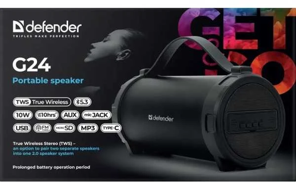 SPEAKER DEFENDER G24 BLUETOOTH/FM/TF/USB 10W Juodas