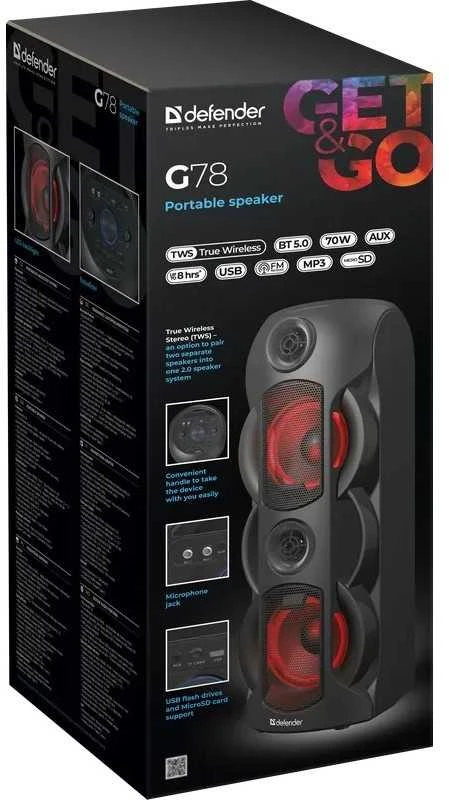 Bluetooth Garsiakalbis - Defender G78 70W Nešiojamas FM Juodas