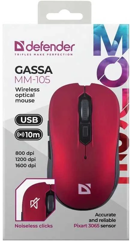 Pelė DEFENDER GASSA MM-105 RF SILENT Raudonas