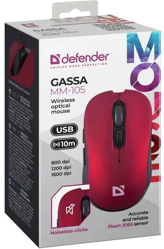 Pelė DEFENDER GASSA MM-105 RF SILENT Raudonas