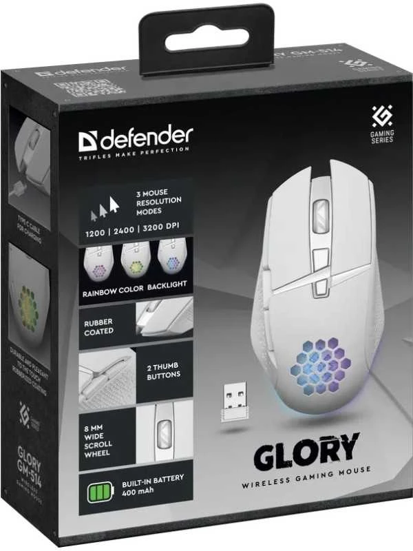 Defender Žaidimų Pelė - Glory GM-514 3200dpi Balta