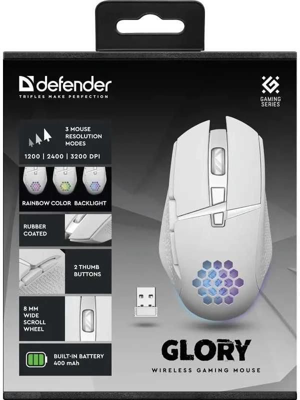Defender Žaidimų Pelė - Glory GM-514 3200dpi Balta