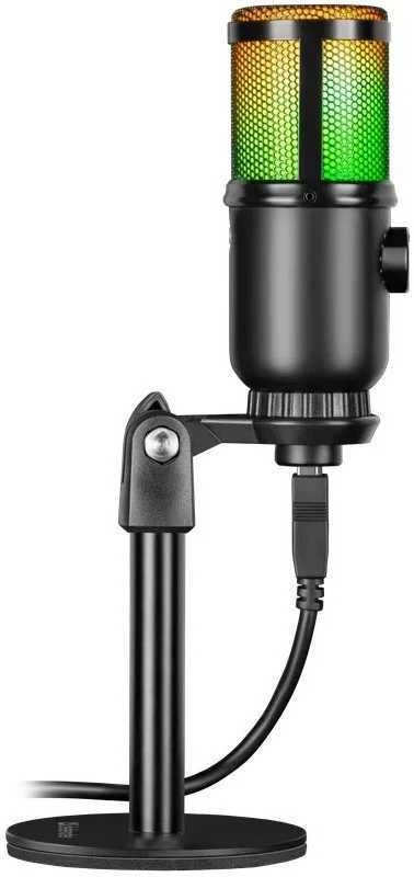 Defender GLOW GMC 400 laidinis mikrofonas su stovu STREAM srautinis RGB USB