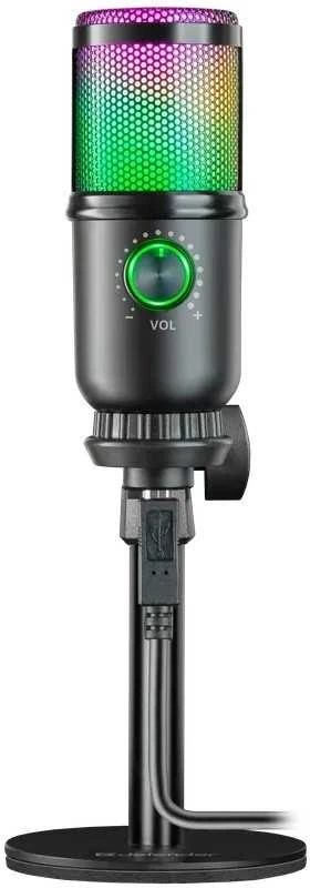 Defender GLOW GMC 400 laidinis mikrofonas su stovu STREAM srautinis RGB USB