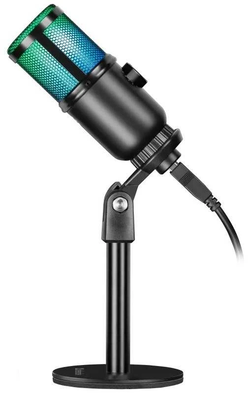 Defender GLOW GMC 400 laidinis mikrofonas su stovu STREAM srautinis RGB USB