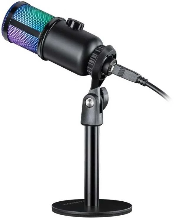 Defender GLOW GMC 400 laidinis mikrofonas su stovu STREAM srautinis RGB USB