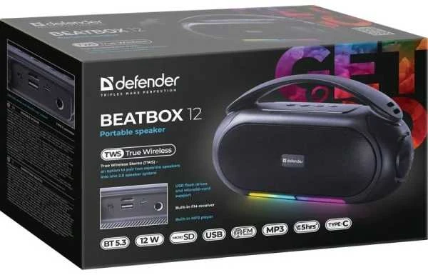 Kompiuterio kolonėlės Defender Nešiojama kolonėlė BEATBOX 12 Juodas (65812)