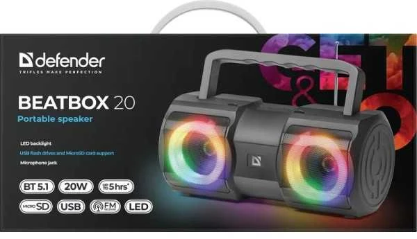 Nešiojamas Garsiakalbis - Defender Beatbox 20 Bluetooth 20W Juodas