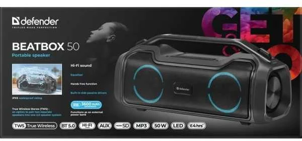DEFENDER BEATBOX 50 BLUETOOTH GARSIAKARUSIS 50W BT/RGB/TF/TypeC/IPX5/PWB