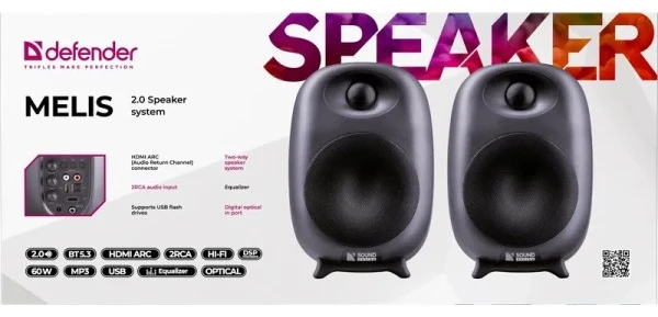 Kompiuterio kolonėlės Defender Nešiojama kolonėlė Głośniki MELIS 2.0 60W Bluetooth USB/DSP/HiFi/MP3/HDMI/EQ pilot juoda (65921)