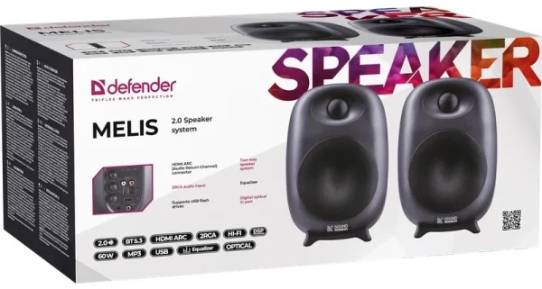 Kompiuterio kolonėlės Defender Nešiojama kolonėlė Głośniki MELIS 2.0 60W Bluetooth USB/DSP/HiFi/MP3/HDMI/EQ pilot juoda (65921)