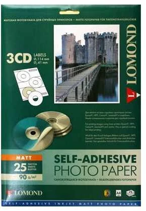 Lipnus popierius lipdukams Lomond Self Adhesive Inkjet Photo Paper Matinis A4 25 lapai x3CD 114/41mm