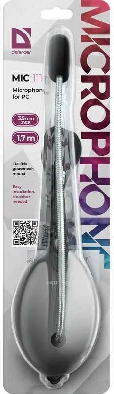 Defender mikrofonas PC MIC-111 pilkas, laidas 1,5 m, MIC111 64111