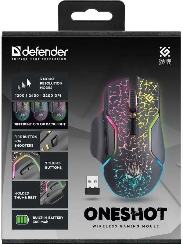 Kompiuterio Pelė - Defender GM-067 Oneshot Optinė RF RGB 3200dpi 7P