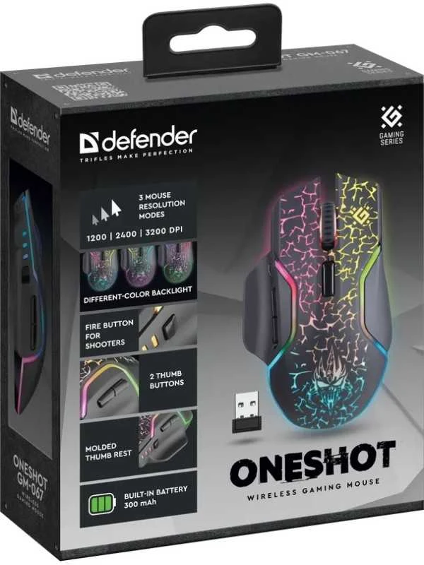 Kompiuterio Pelė - Defender GM-067 Oneshot Optinė RF RGB 3200dpi 7P