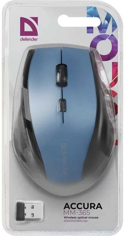 Defender belaidės pelės tikslumas mm-365 rf mėlyna optinė 1600dpi 6p 52366