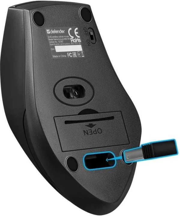 Defender belaidės pelės tikslumas mm-365 rf mėlyna optinė 1600dpi 6p 52366