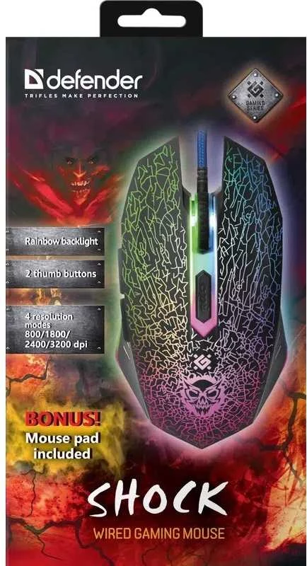 Defender su laidu žaidimų pelė SHOCK-110L juodos spalvos,6 buttons, 3200dpi, 52110