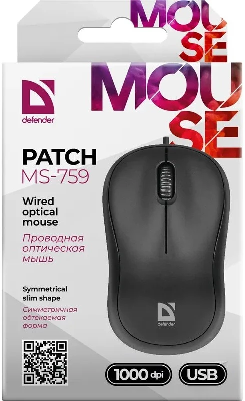 Kompiuterio Pelė - Defender PATCH MS-759 Juoda Optinė 1000dpi 3P