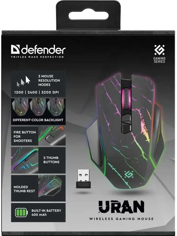 Kompiuterio Pelė - Defender GM-503 Uran Optinė RF RGB 3200dpi