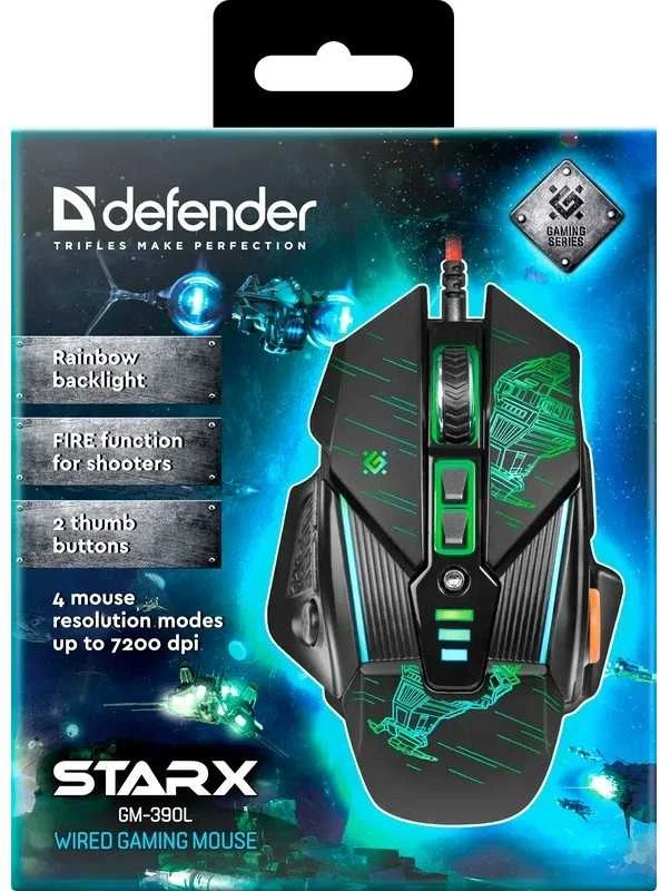 Pelė Myszka žaidimams Defender Starx GM-390L su laidu 7200 dpi optinė juoda