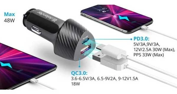 Įkroviklis Defender Įkroviklis samochodowa UCA-92 USBx1 USB-Cx1 QC, PD power delivery