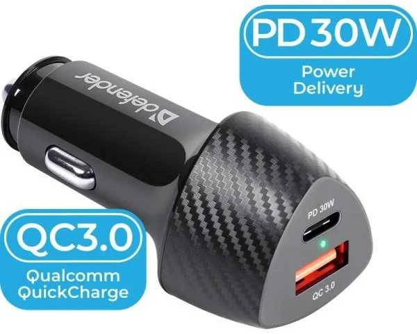 Įkroviklis Defender Įkroviklis samochodowa UCA-92 USBx1 USB-Cx1 QC, PD power delivery