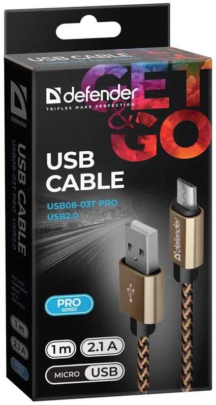 Defender USB AM-MICRO BM 1.0m 2.1A Auksinis