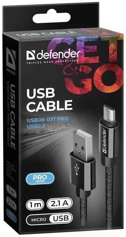 Defender USB AM-MICRO BM 1.0m 2.1A Juodas
