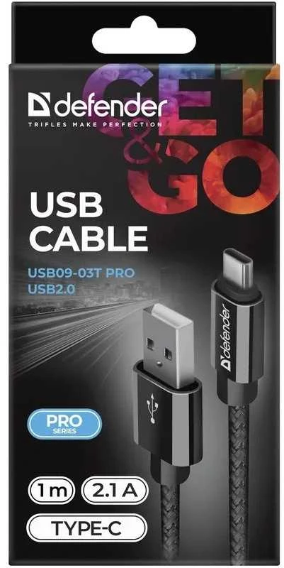 Defender USB AM-TYPE C 1,0m 2.1A Juodas