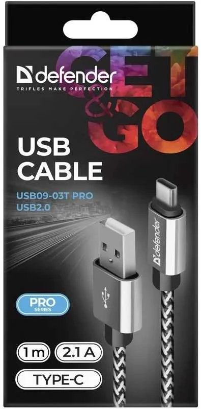 Defender USB AM-TYPE C 1,0m 2.1A Baltas