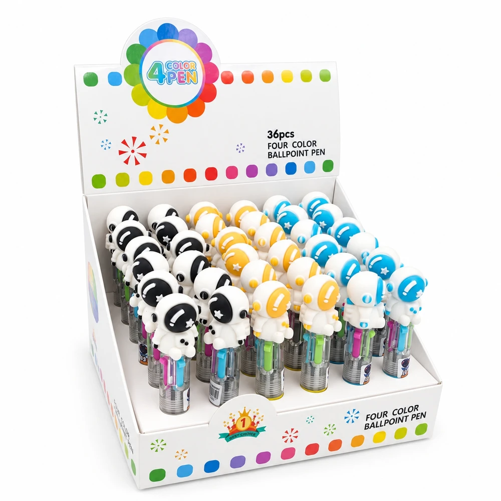 4 spalvų tušinukas su kosmonauto dekoracija