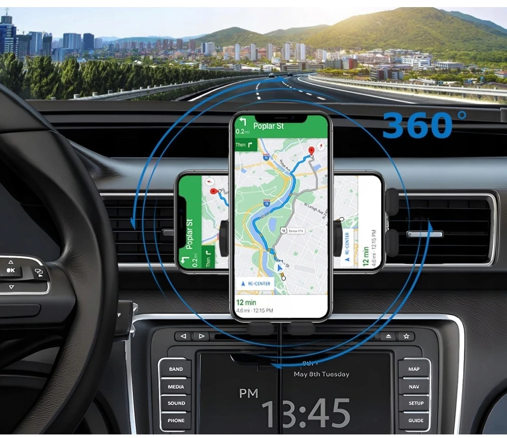 Automobilinis telefono laikiklis su belaidžiu įkrovimu (IQ / Qi)