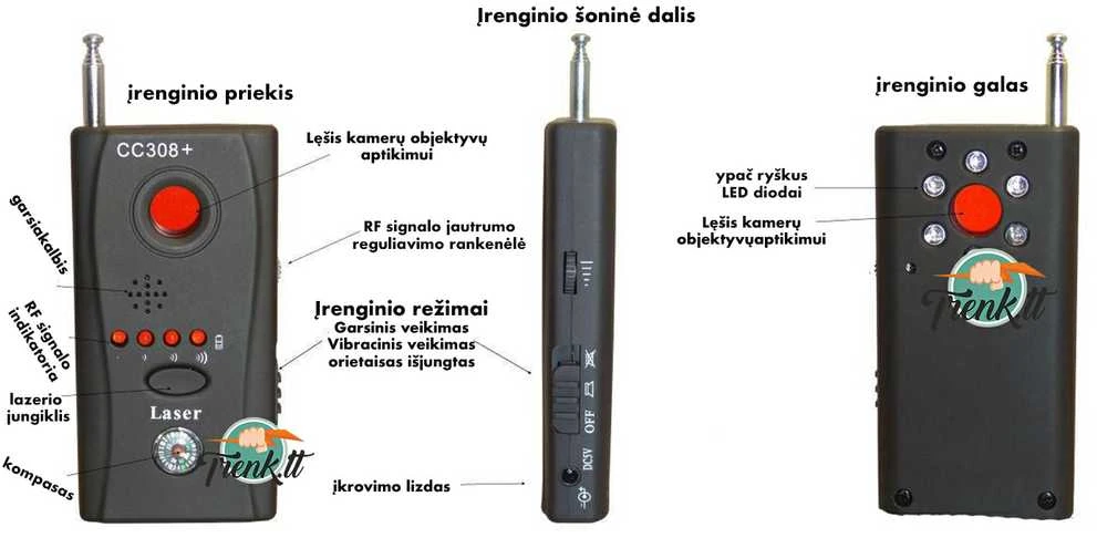 Blakių Detektorius (Slaptoms Kameroms ir Pasiklausymo Blakėms Aptikti)